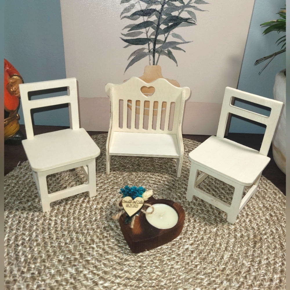 Set of Three White Miniature Chairs